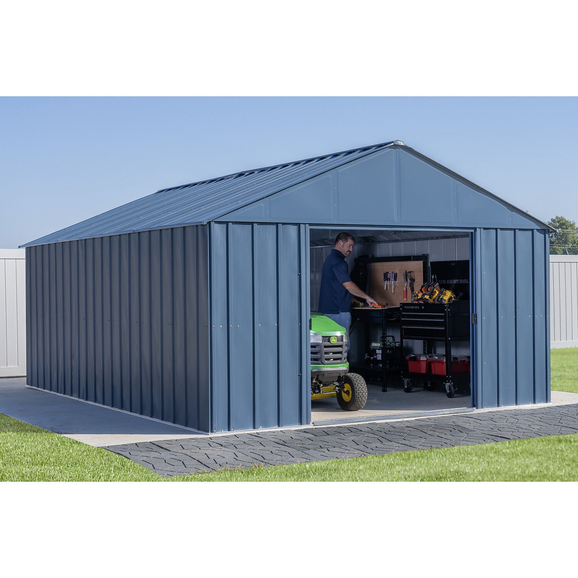 Arrow Storage Products, Classic Metal Shed, 12 x 17 Blue Grey, Length 17 ft, Width 12 ft, Model# CLG1217BG